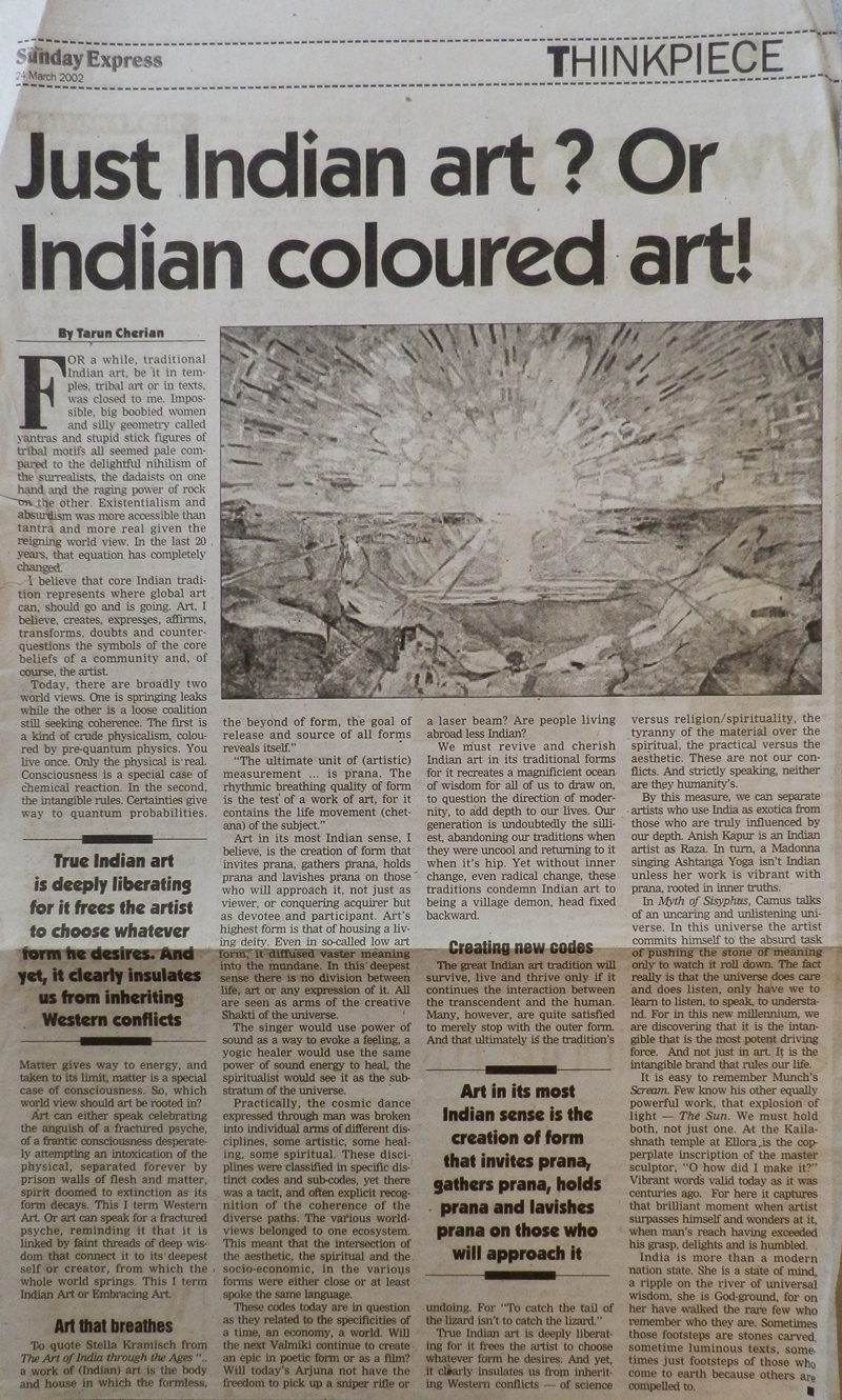 Article by Tarun Cherian on Indian Art